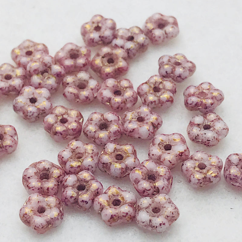 Daisy Spacer Czech Bead, Rose Travertine