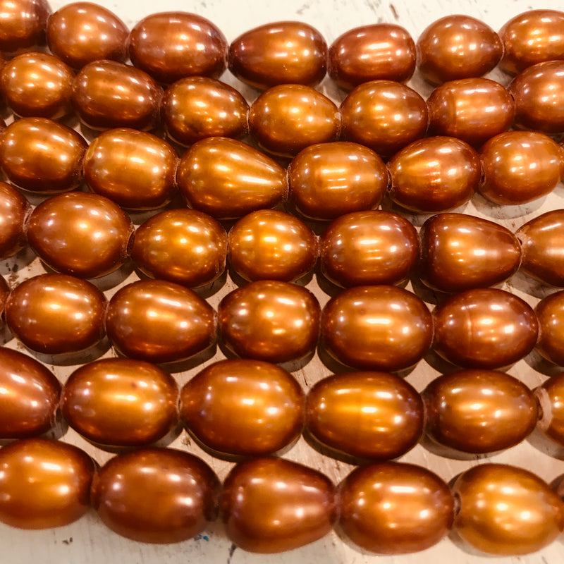 Large Hole Copper Rice Cultured Pearls, 12mm