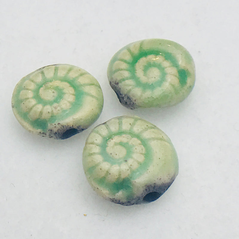Nautilus Ceramic Bead by Keith OConnor, 14mm Sea Green