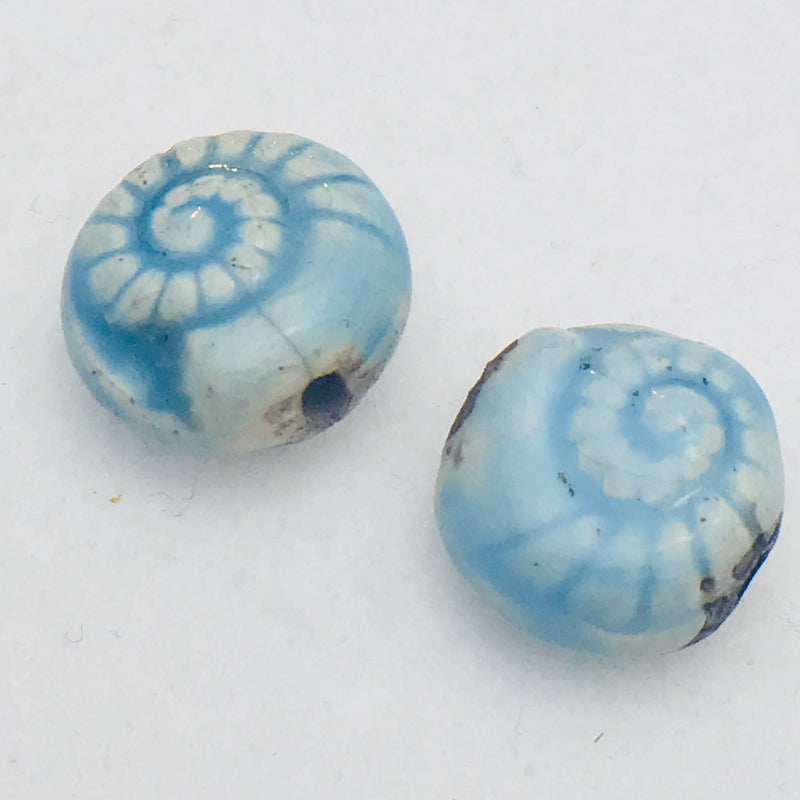 Nautilus Ceramic Bead, 14mm, Blue Sky