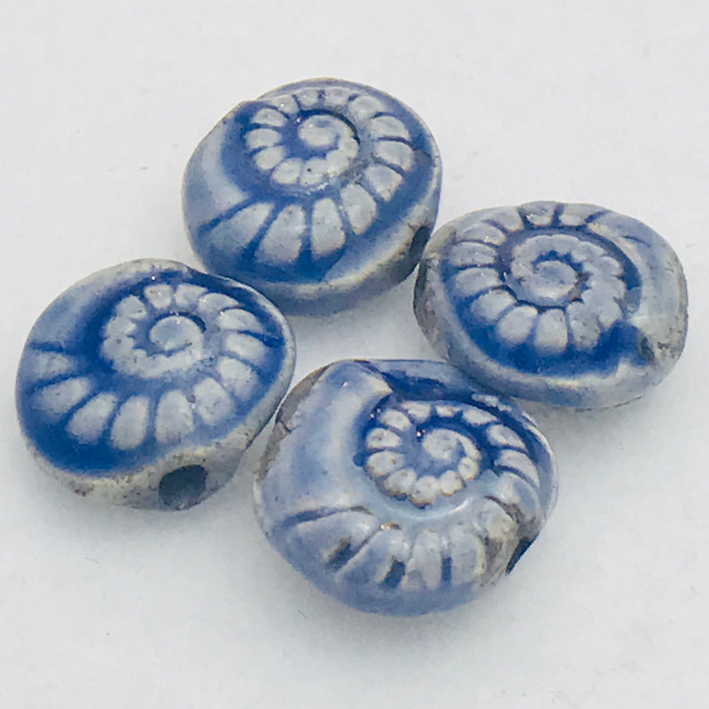 Nautilus Ceramic Bead by Keith OConnor, 14mm Nautical Blue