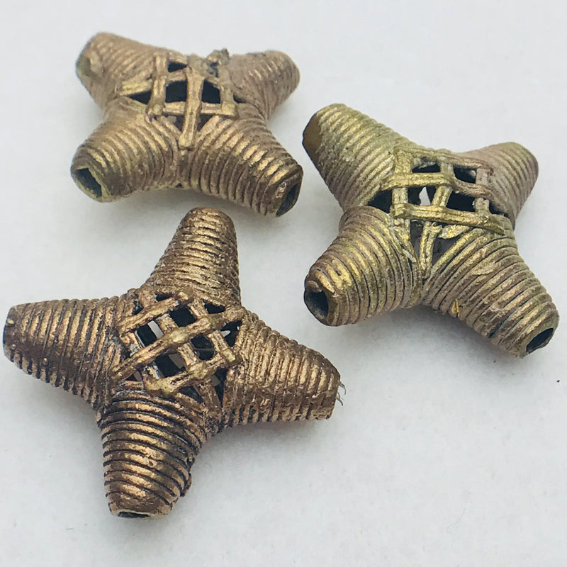 Thatched Cross Ghana Brass Bead 34mm