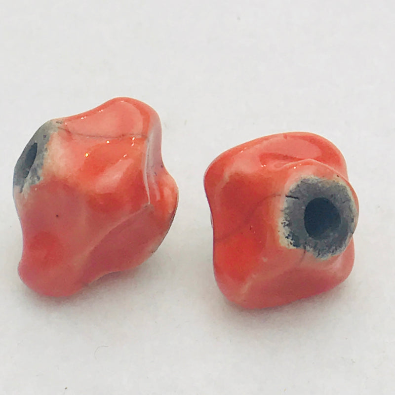 Ceramic Pinched Bicone Bead by Keith OConnor, Mango 14mm