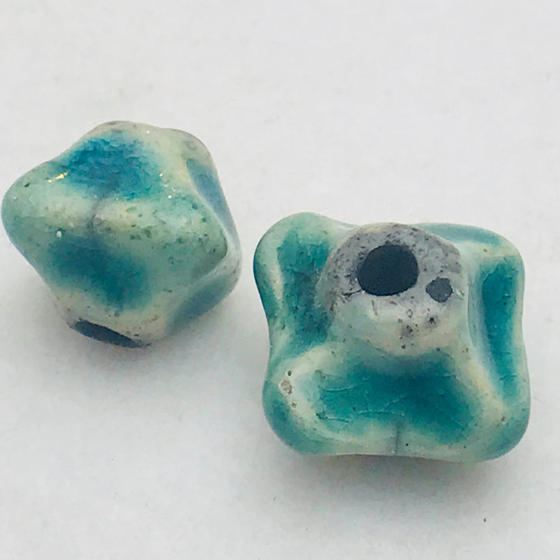 Ceramic Pinched Bicone Bead by Keith OConnor, Teal, 14mm