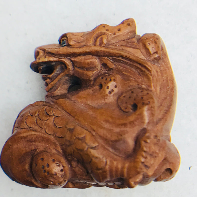 Hissing Dragon Coin Ojime Bead, 20x25mm