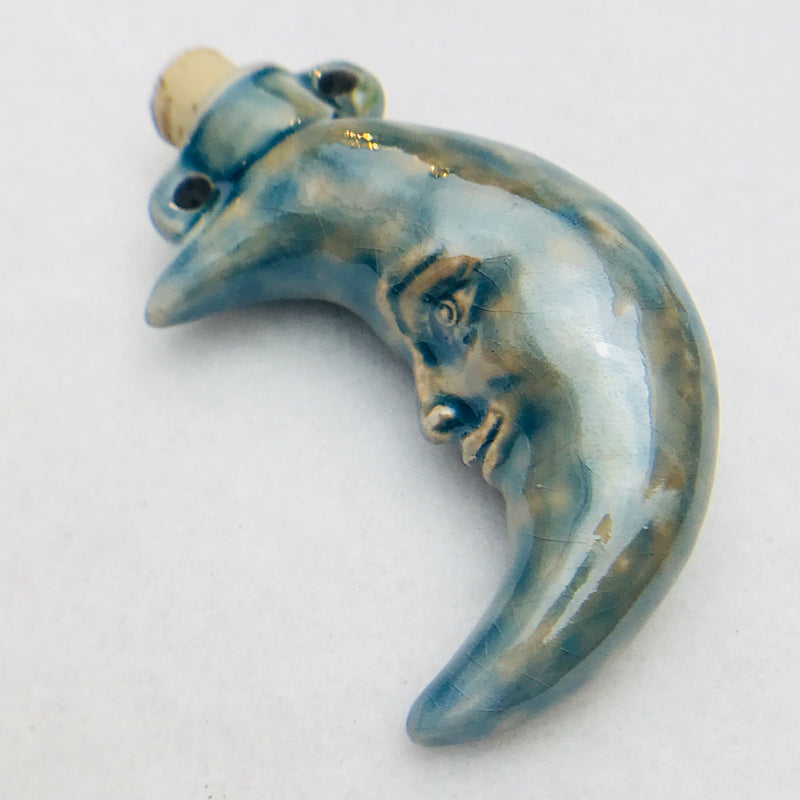 Moon Face Ceramic Vessel, Blue Raku