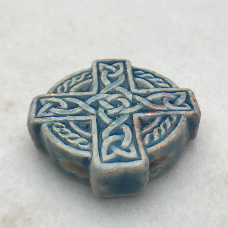 Celtic Cross Peruvian Ceramic Bead, Blue, 56x43mm