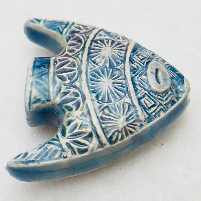 Fish Peruvian Ceramic Bead, Blue, 28mm