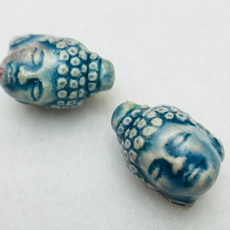 Buddha Head Ceramic Bead, Blue, 17x10mm