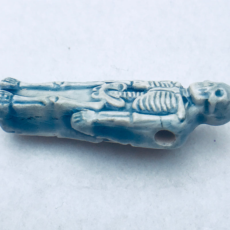 Skeleton Peruvian Ceramic Bead, Blue, 37mm