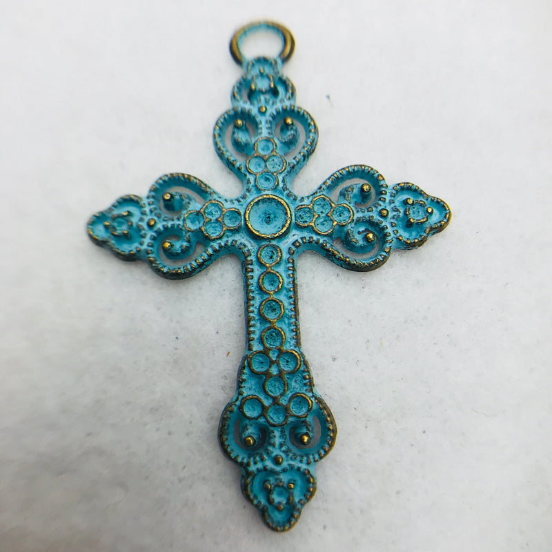 Patina Cross Charm, Silver, 45x35mm