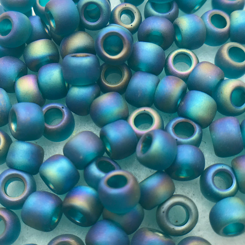 Teal Transparent Rainbow Frosted, 6/0 Toho Round, 8.5g, $2.10