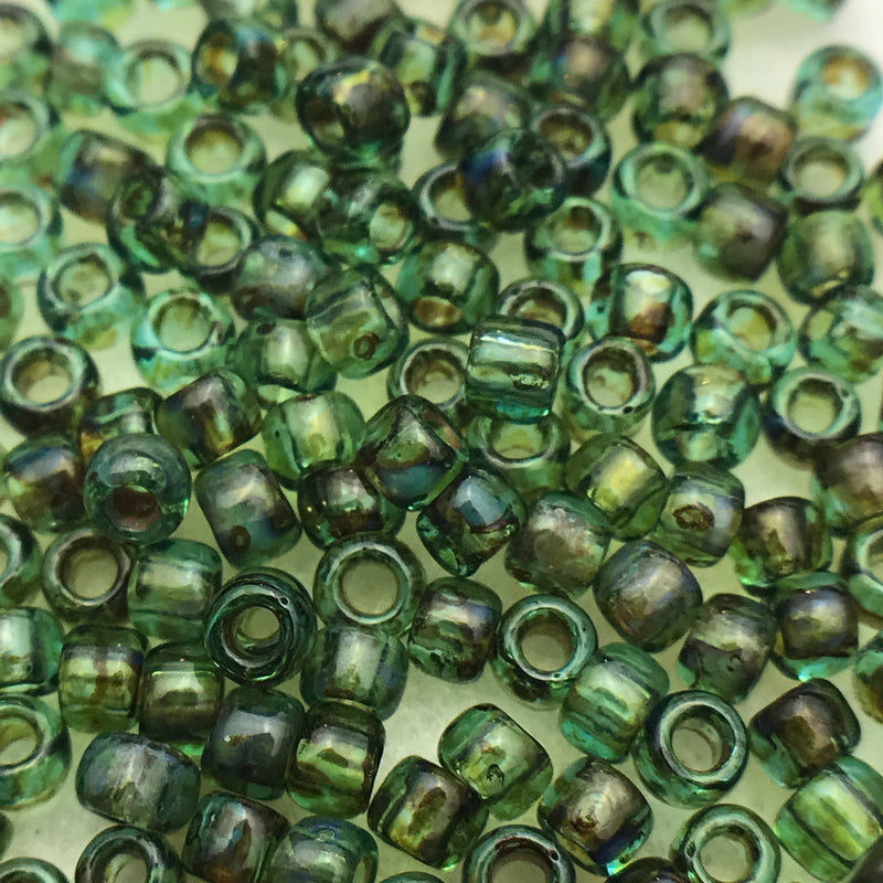 Aquamarine Picasso Frosted,  8/0 Toho Round seed beads, 8.5 grams