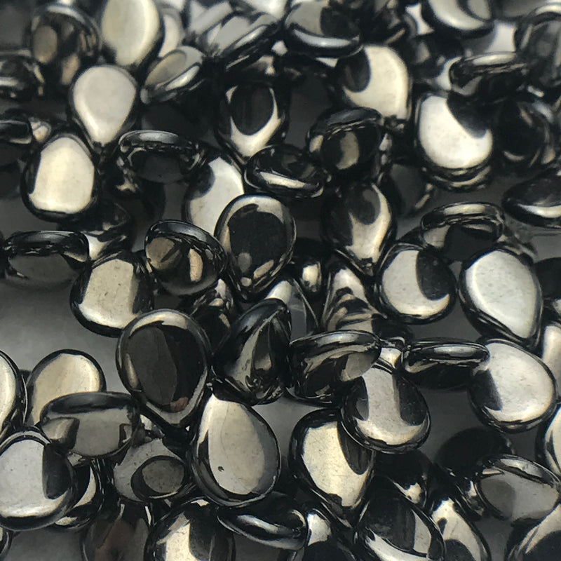 Hematite Pip Czech Glass Bead 7mm