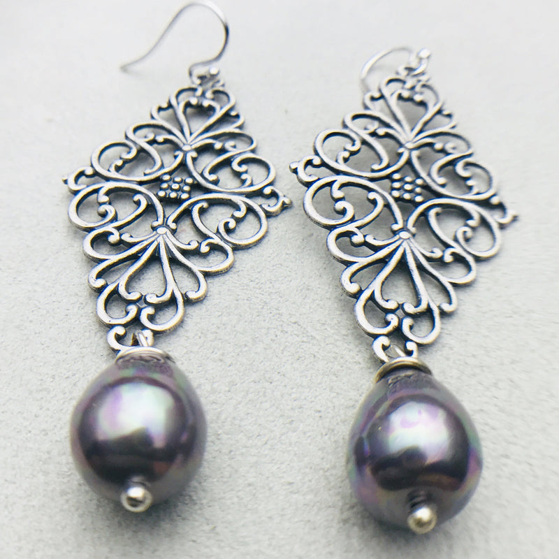 Deeborah Vintage Grey Mother of Pearl Drop Earrings