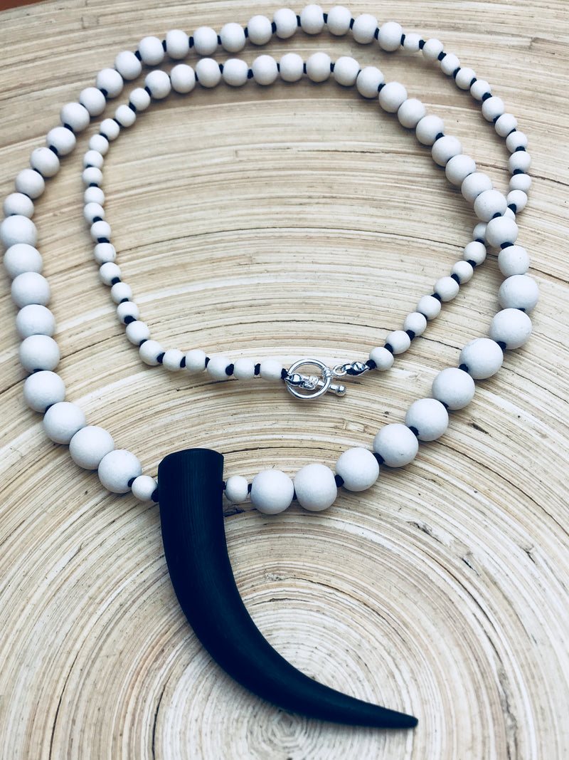 Black & White Wood & Horn Necklace