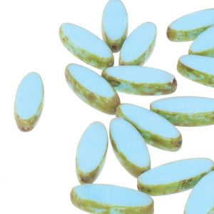 Czech Glass Beads Table Cut Oval Sky Blue Picasso