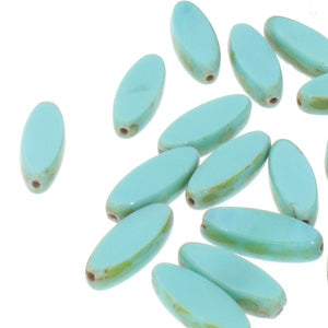 Czech Glass Beads Table Cut Oval Turquoise Picasso