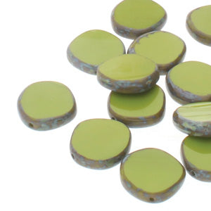 Czech Glass Beads Table Cut Coin Avocado Picasso