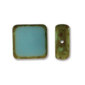 Czech Glass Beads Table Cut Square Sky Blue Picasso, 10mm