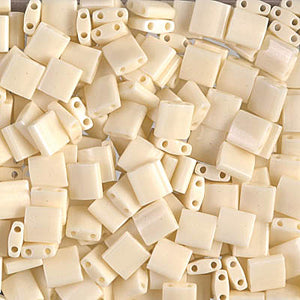 Square tila two holed bead Ivory pearl Ceylon luster