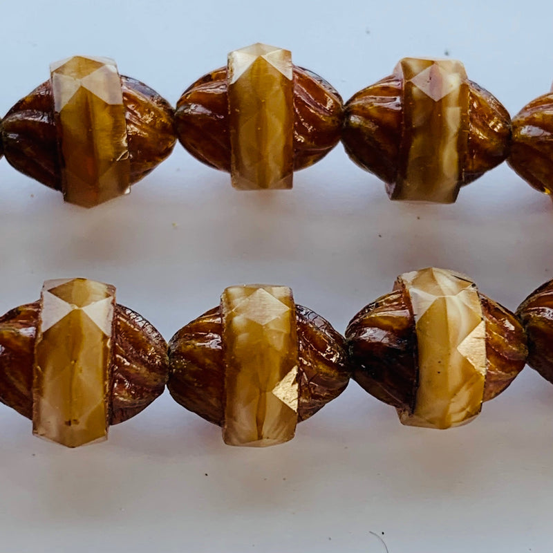 Turbine Czech Bead Butterscotch Opal Travertine