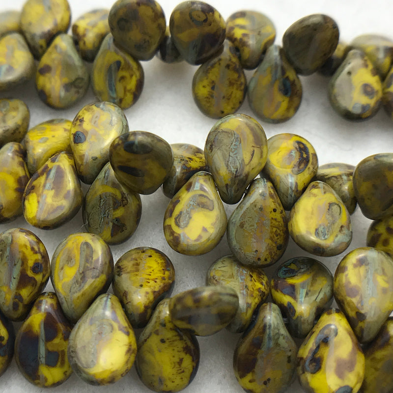 Chartreuse Travertine Pip Czech Glass Bead 7mm