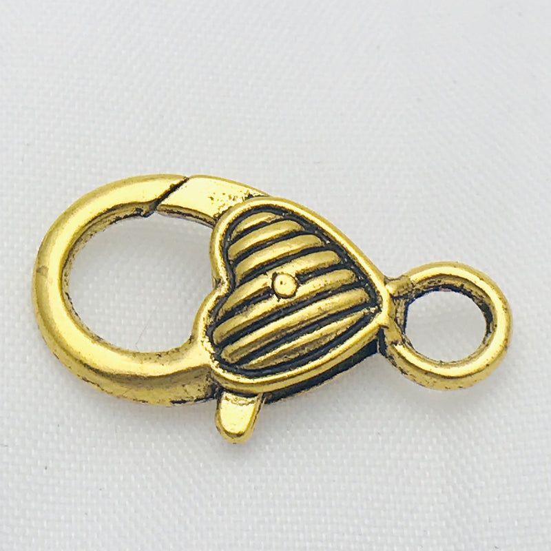Gold Striped Heart Lobster Clasp
