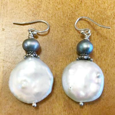 Coin Pearl Drop Earrings