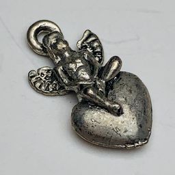 Angel Sitting on a Heart Charm, Silver