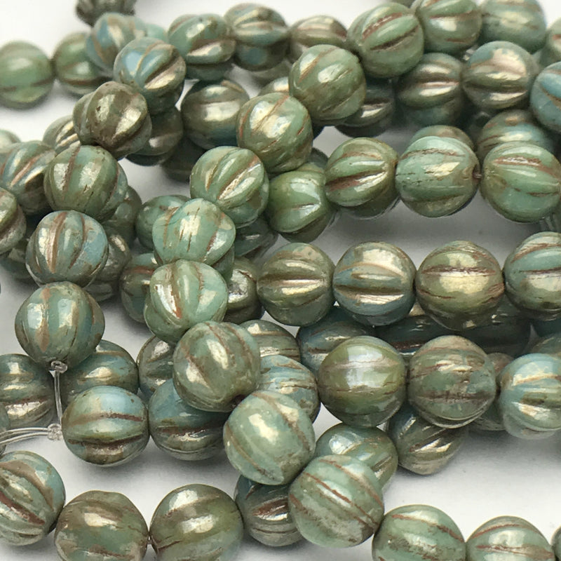 Melon Czech Glass Beads Fern Coral with Picasso 6mm