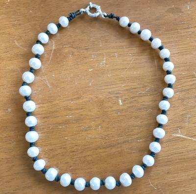 White Pearl Leather Necklace