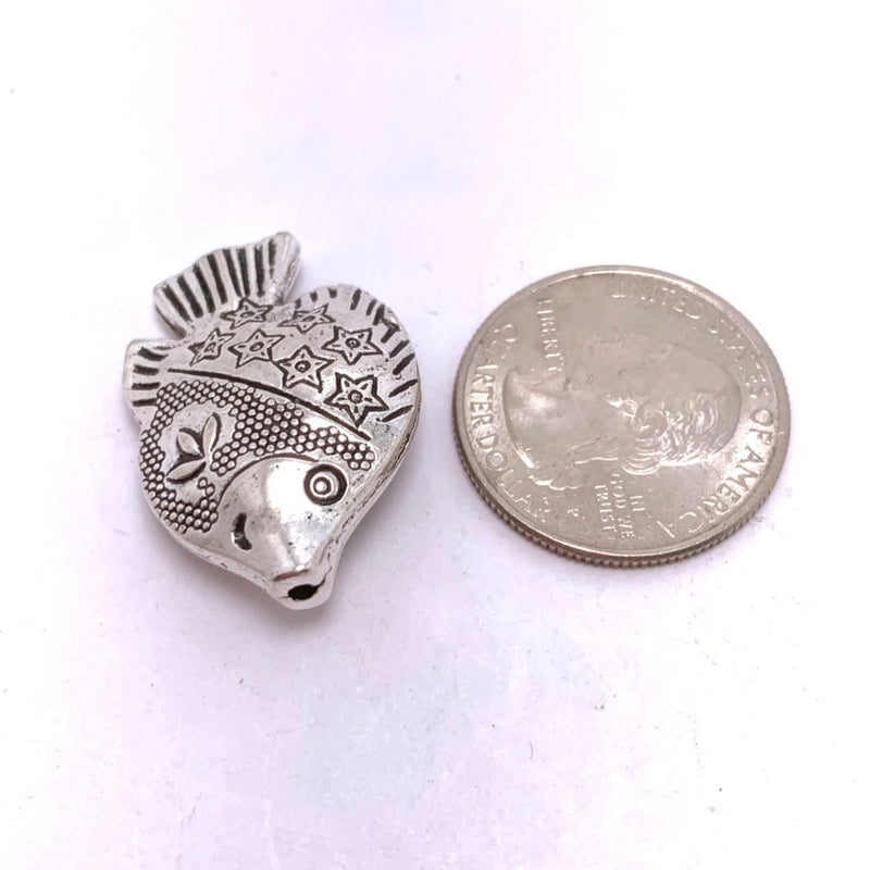Silver Plated Ornate Fish Bead, 20x30mm