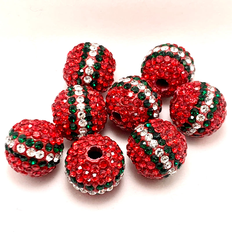 Christmas Rhinestone Sparkle Beads, 16mm