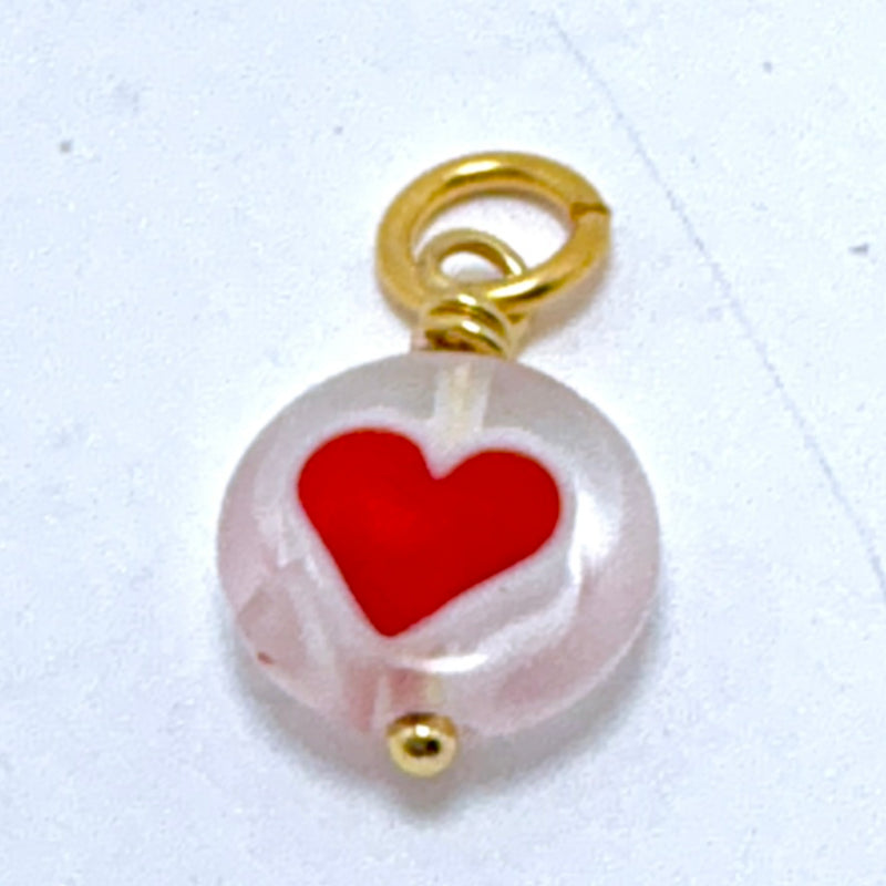 Lucite Red & White Coin Heart Charms, 12mm