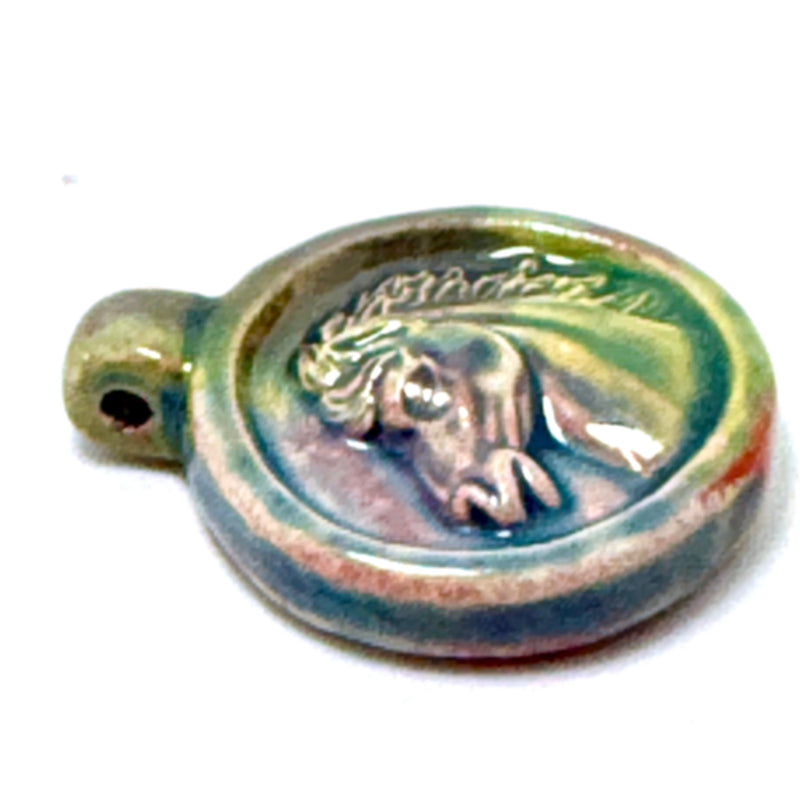 Horse Head Peruvian Ceramic Raku Pendant, 33mm