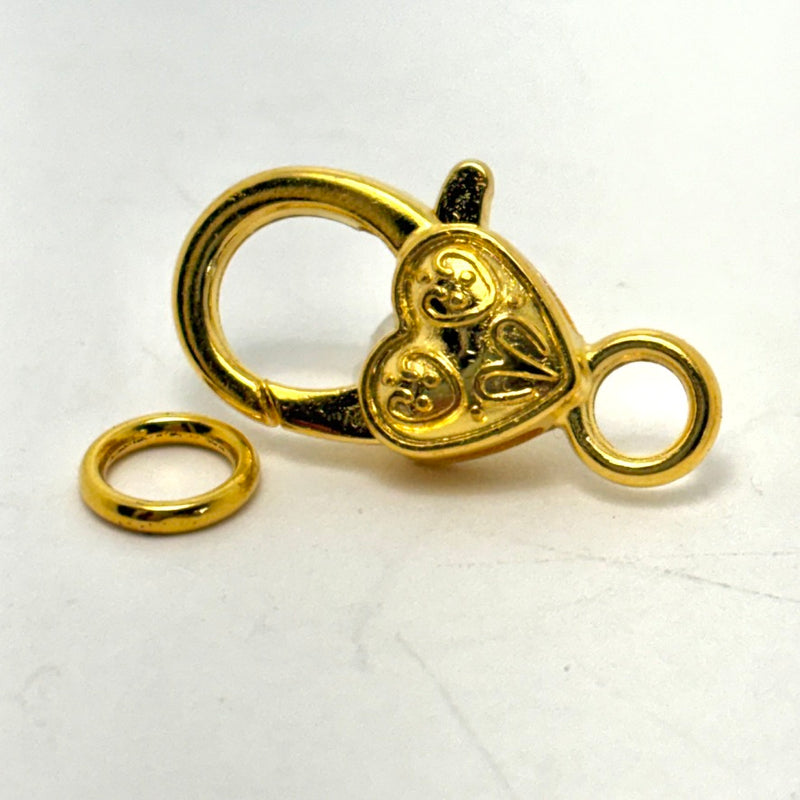Heart Imprinted Lobster Clasp, Gold Plated 26mm