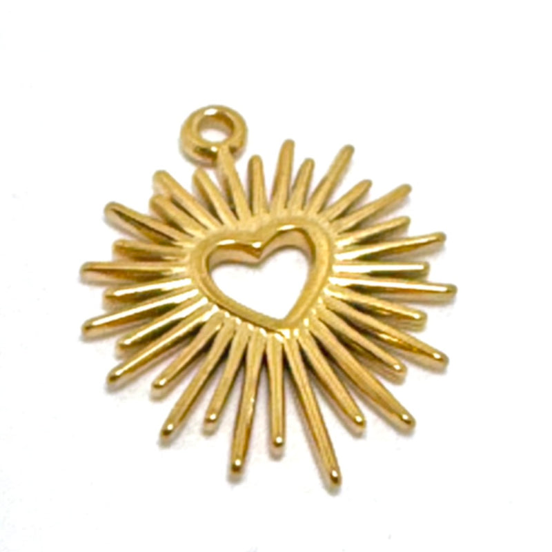 Starburst Heart Charm, Gold Plate 20mm