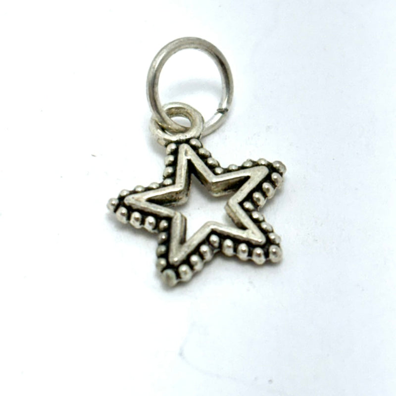 Beaded Star Charm Silver, 12mm