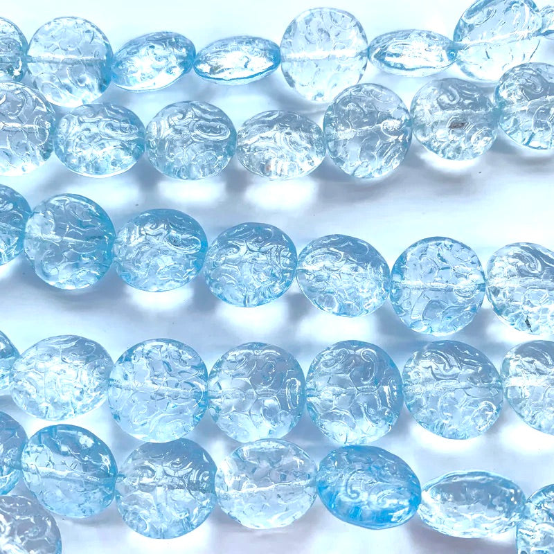 Button Coin Czech Beads Ice Blue 13mm
