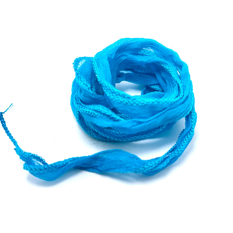 Hand Dyed Silk Fairy Ribbon, Turquoise