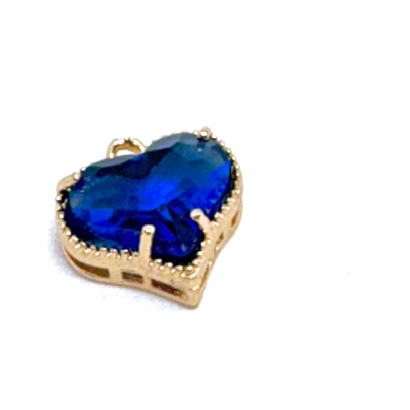 12mm Dainty Faceted Glass Heart Charm, Dark Blue