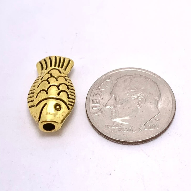 Gold Plated Small Fish Bead, 9x17mm
