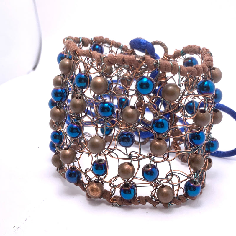 Gothic-Inspired Leather & Beaded Cuff Bracelet