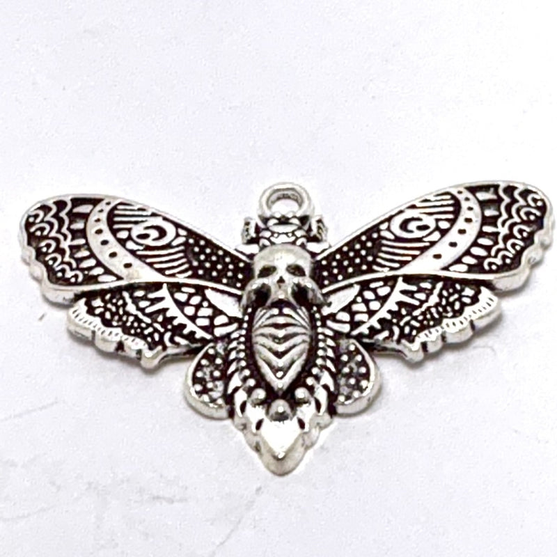 Gothic Moth Charm, Silver 26mm