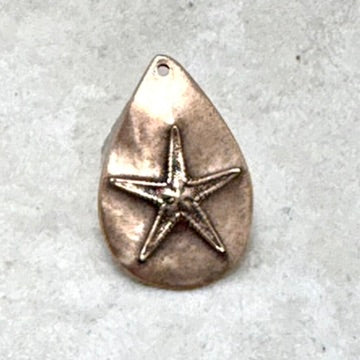 Bronze Teardrop Charm with Starfish Imprint, 26mm