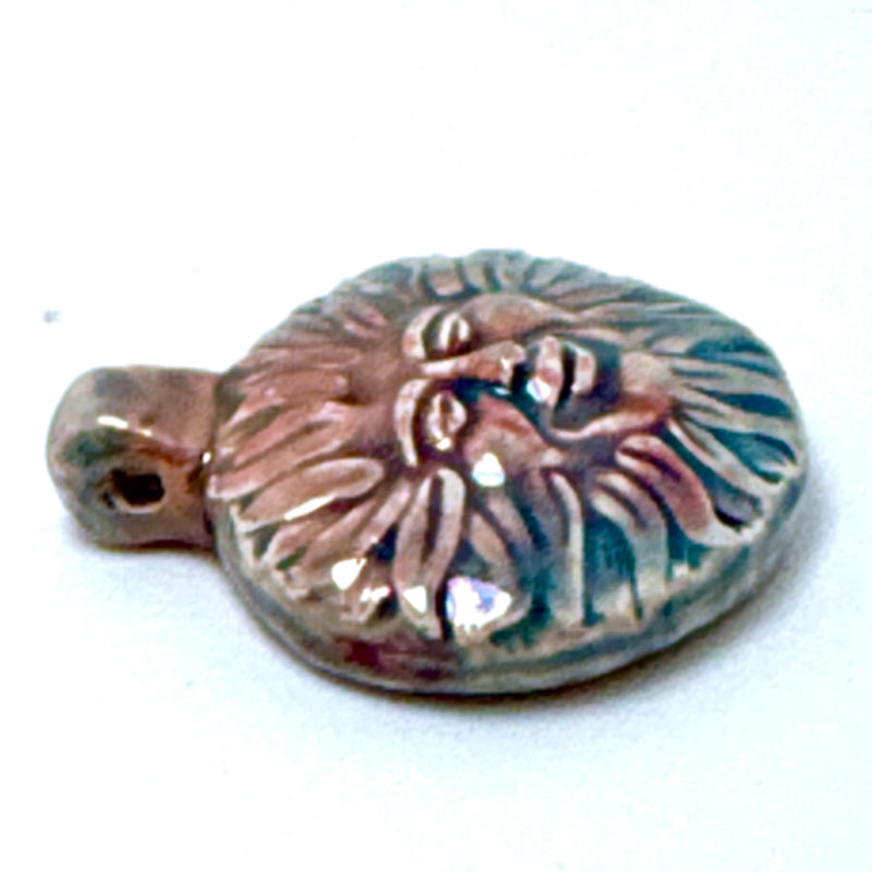 Sun Face Peruvian Ceramic Raku Pendant, 30mm