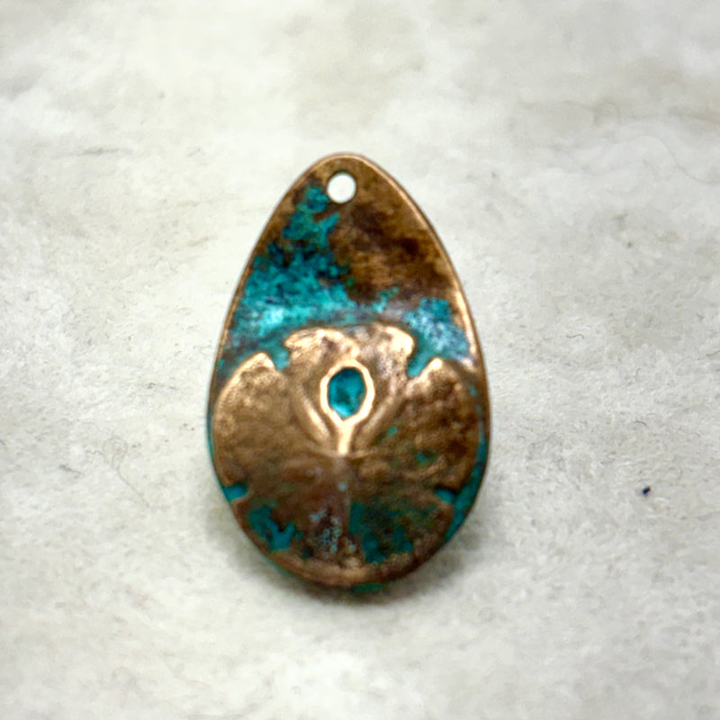Bronze Patina Teardrop Charm with Sand dollar Imprint, 20mm