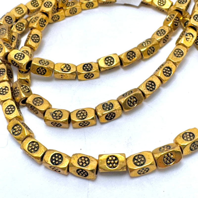 Stamped Gold Plated Tube Beads, 7mm