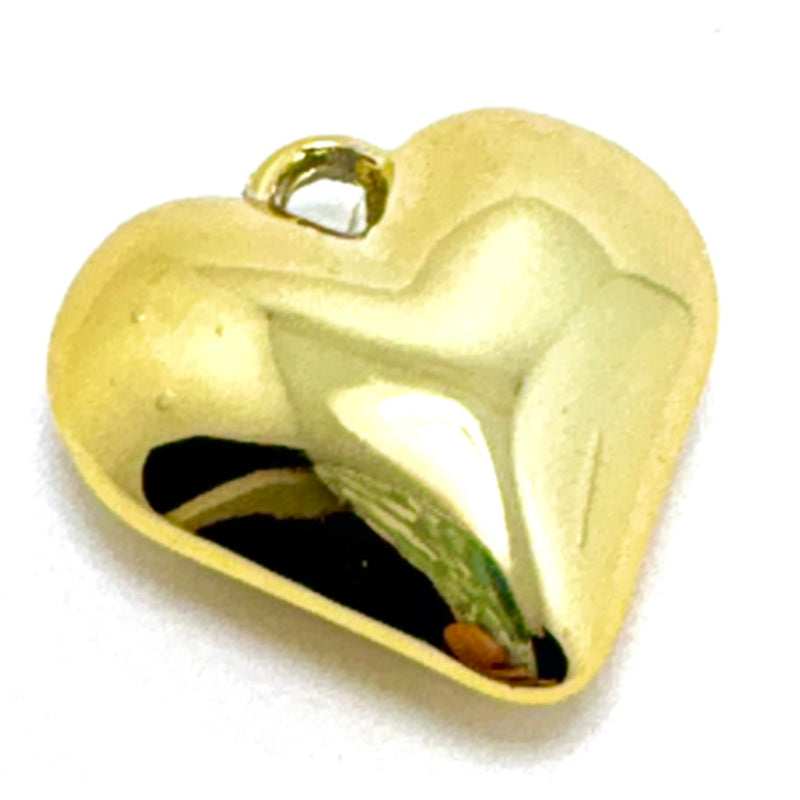 Large Puffed Heart Charm, Gold Plate 30mm